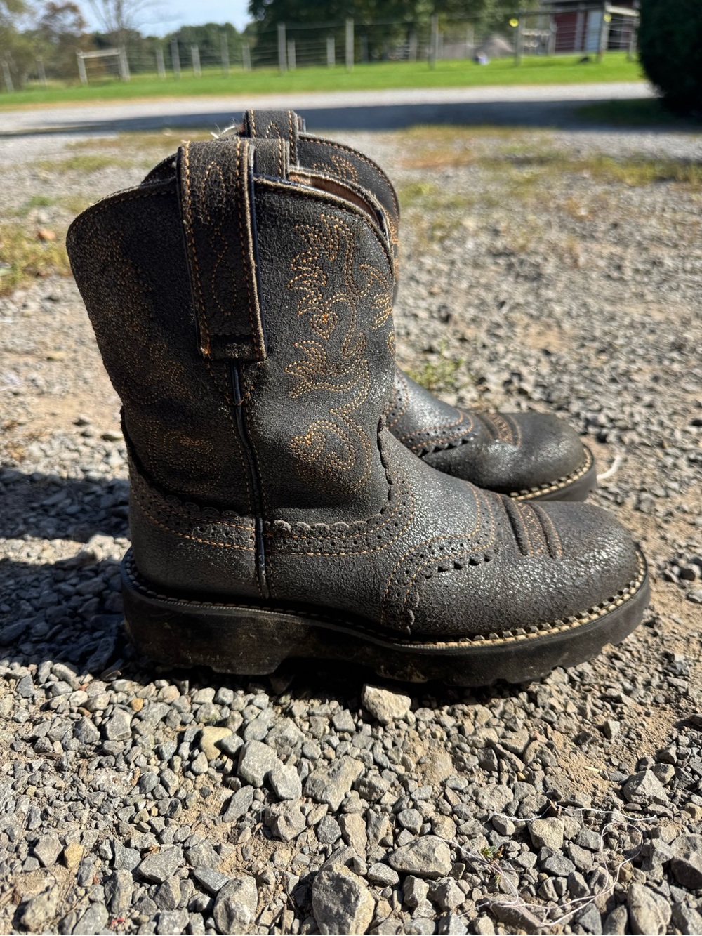 Ariat Brown Embossed Leather Heeled Western Boots